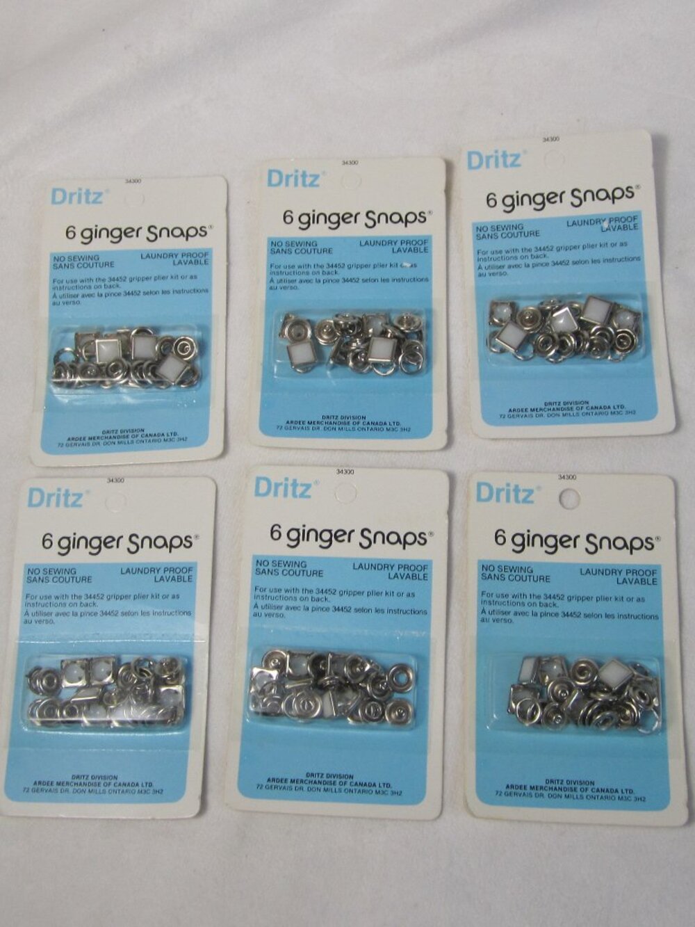 Vintage Dritz Ginger Snaps Fasteners - Lot of 6 Packs - #34300 - New Old Stock